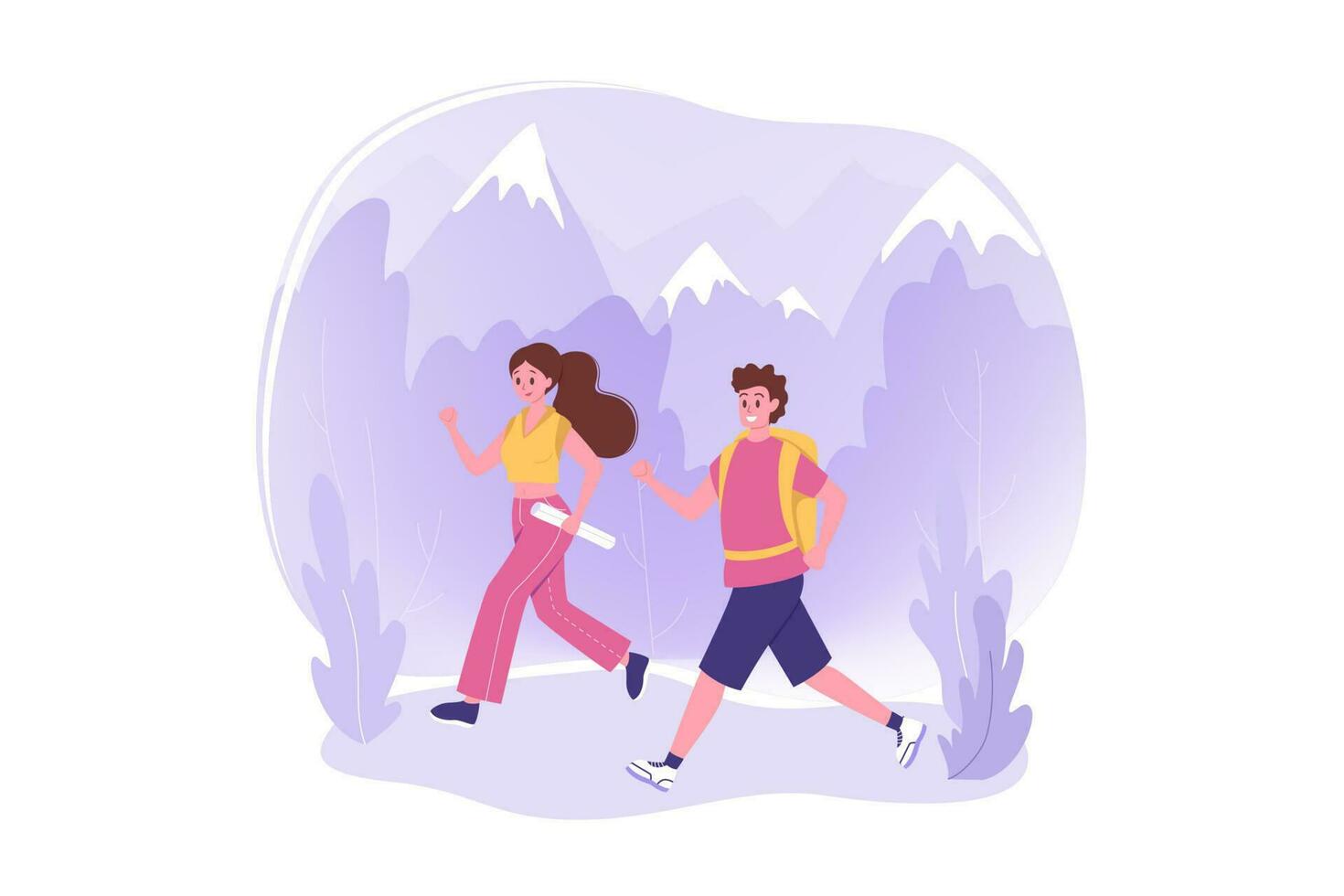 Travelling couple, hiking, tourism, nature concept vector