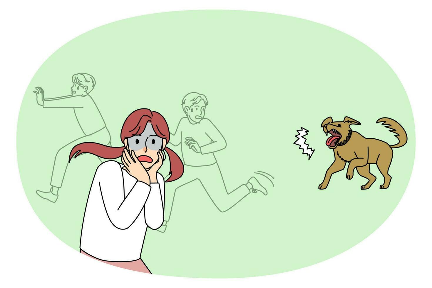 Scared children run away from barking dog vector