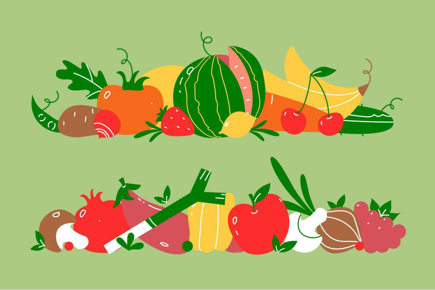 Fruits and vegetables doodle set vector