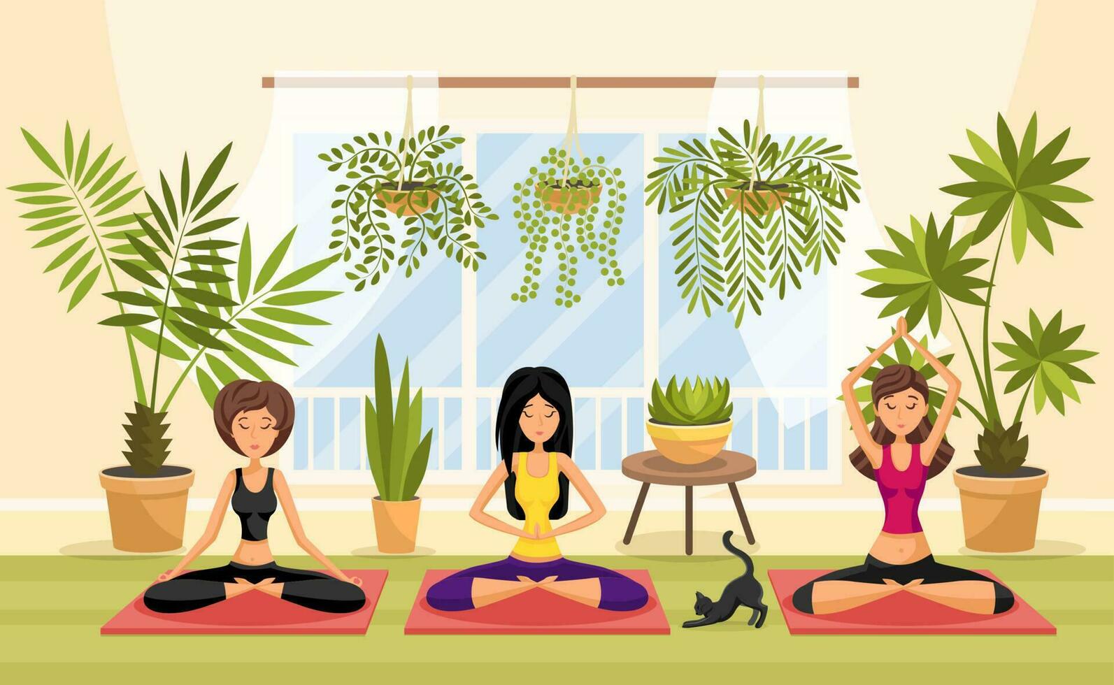 yoga, relajación, meditación, sesión concepto vector