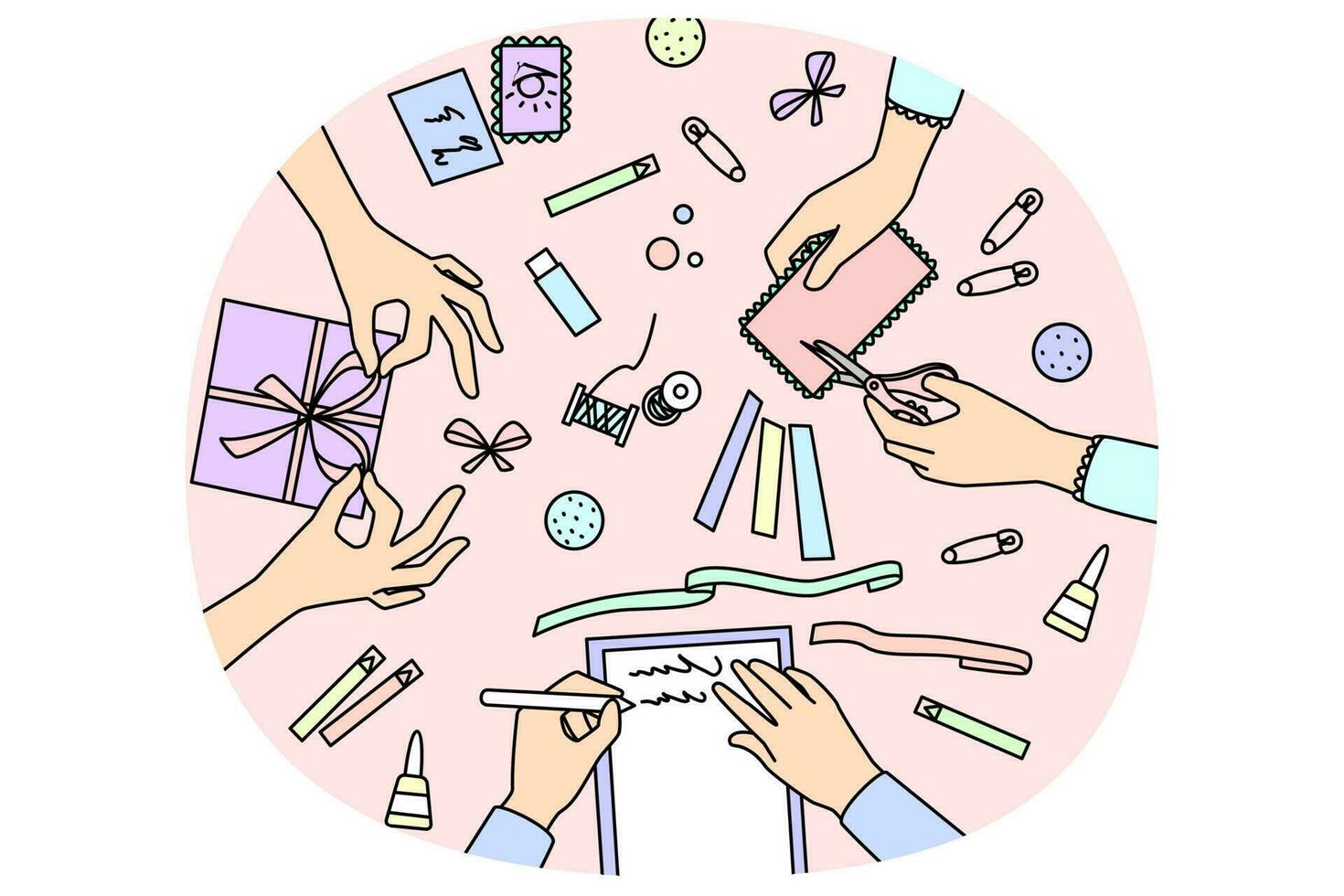 Hands working on craft workshop vector