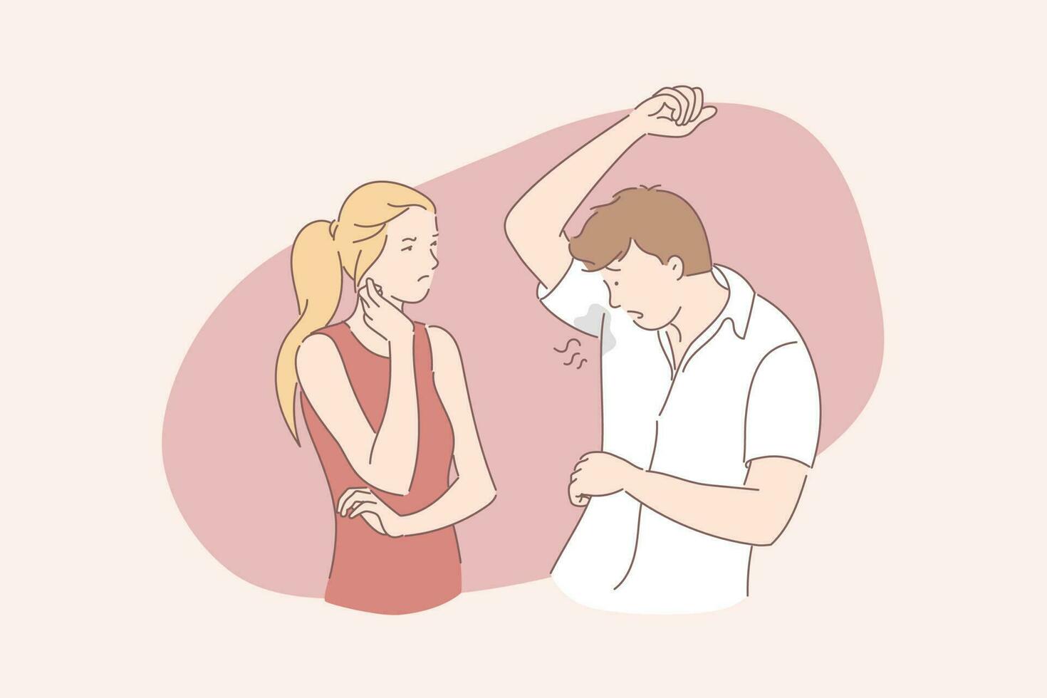 Sweat odor, wet armpit, bad smell, hyperhidrosis concept vector