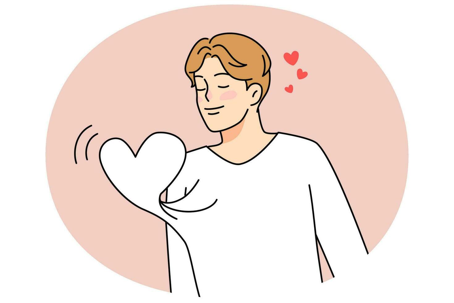 Young man with heart beating in chest vector