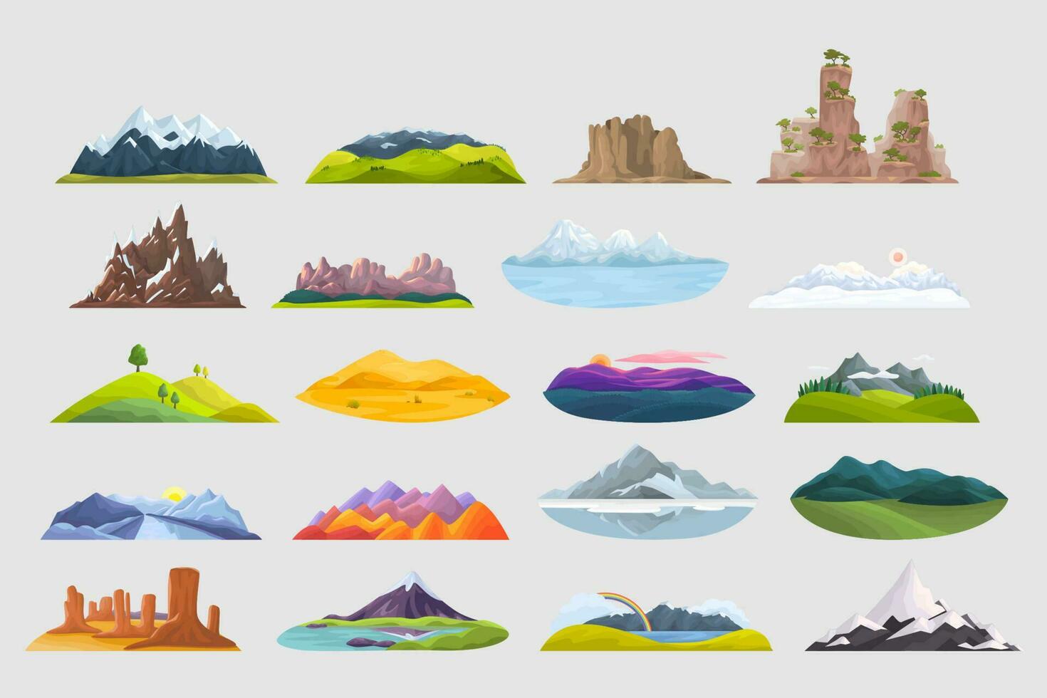 Mountains doodle set vector