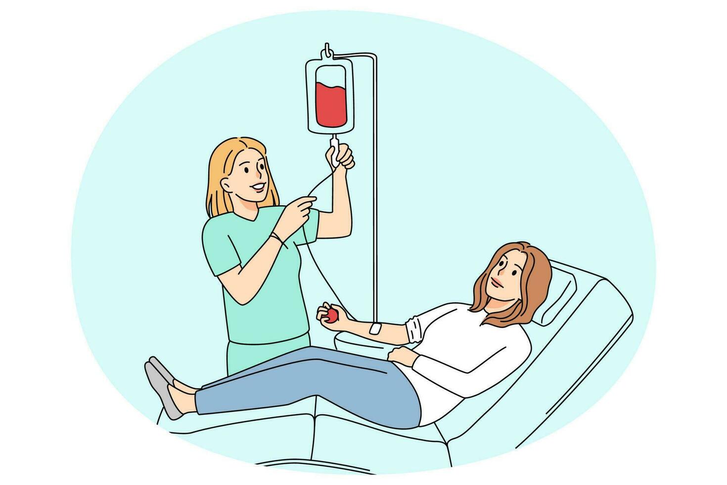 Female donor donate blood in clinic vector