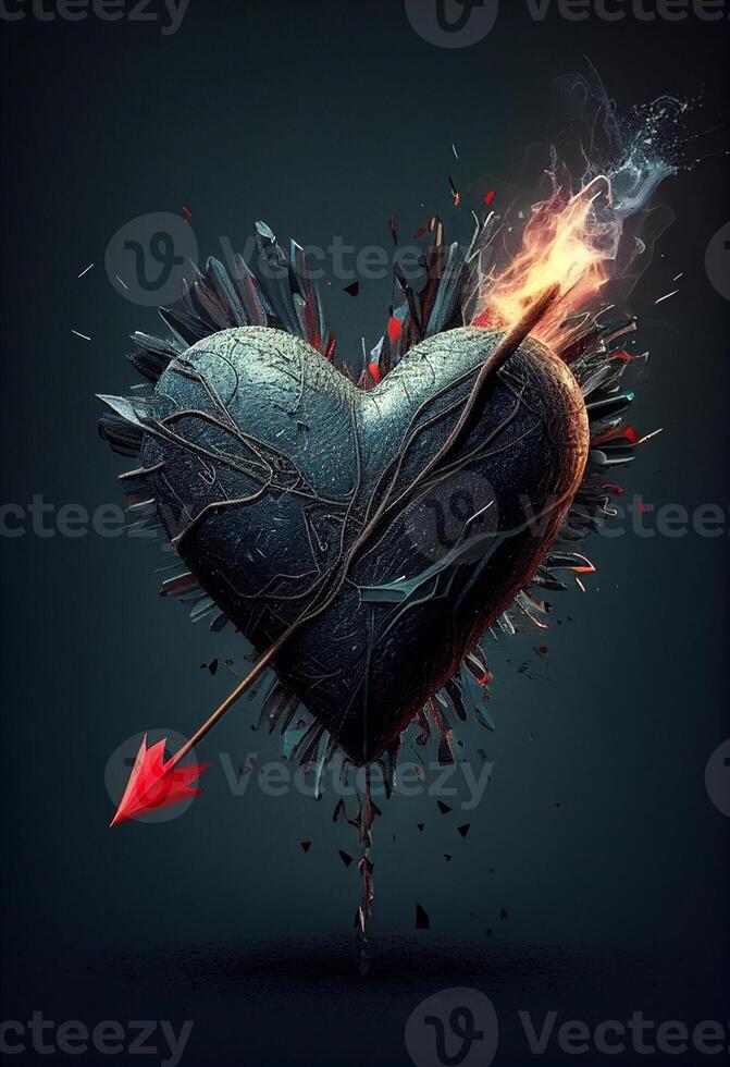 there is a heart with broken arrow. . photo