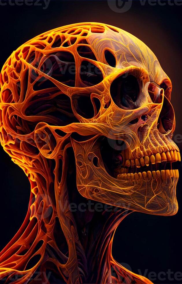 close up of a human skull on a black background. . photo