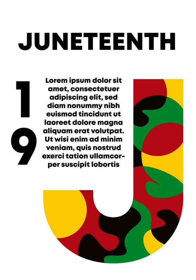 Vector Juneteenth poster with J shapes abstract fluid wavy. Vertical editable