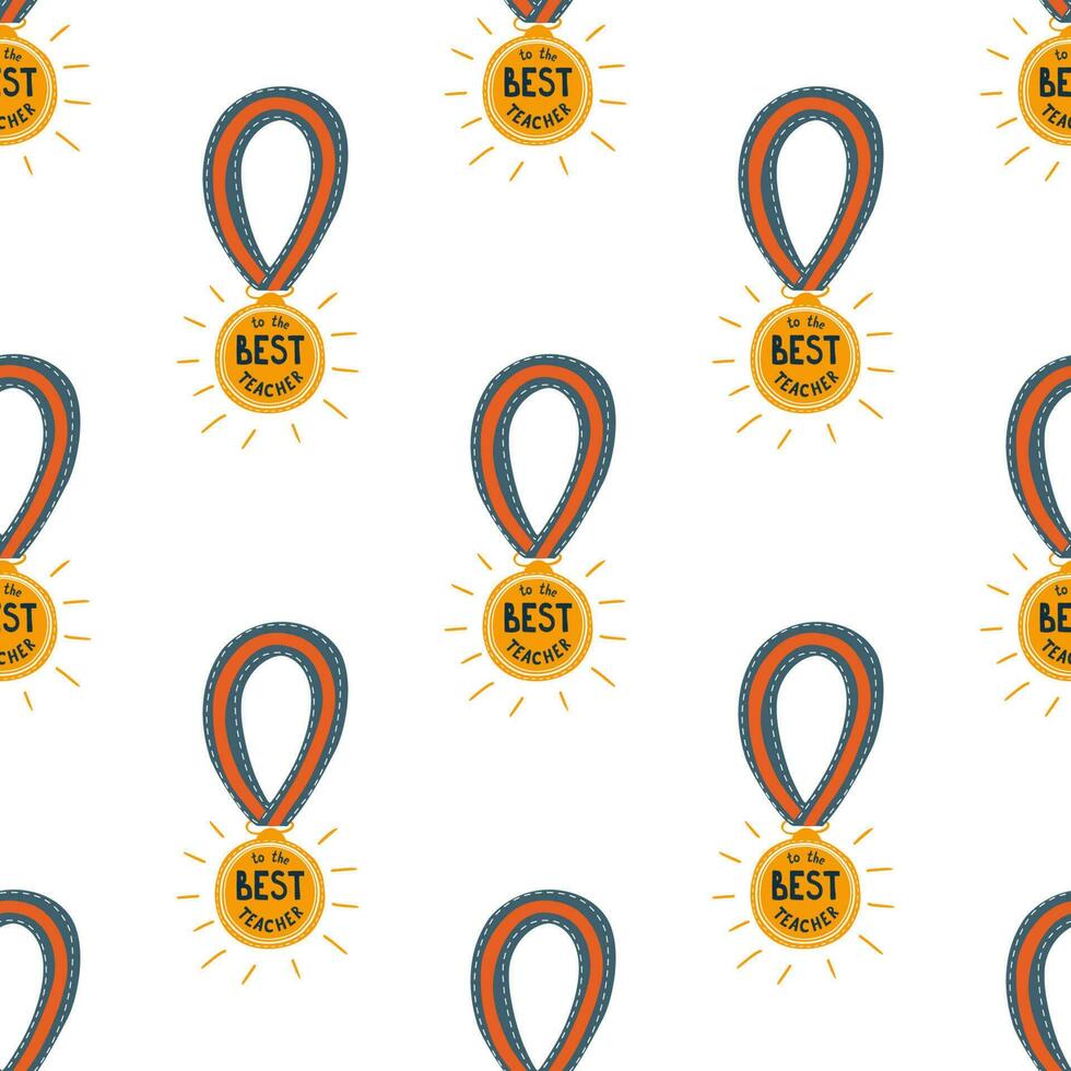 Best teacher award seamless pattern in vector. Cute repeat background for reward professors. Cute cartoon wallpaper for school events, banner, congratulation poster, package design, wrap paper. vector