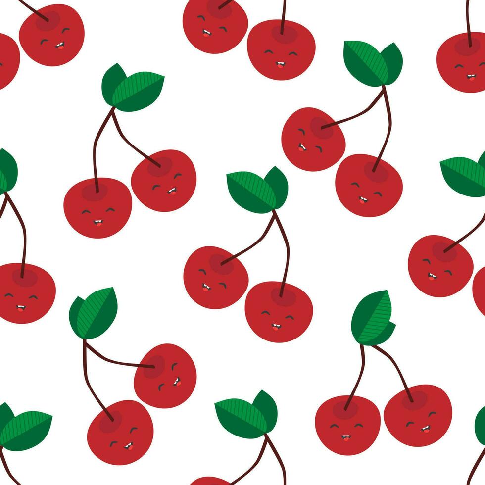 Vector seamless pattern with cherries in cartoon style