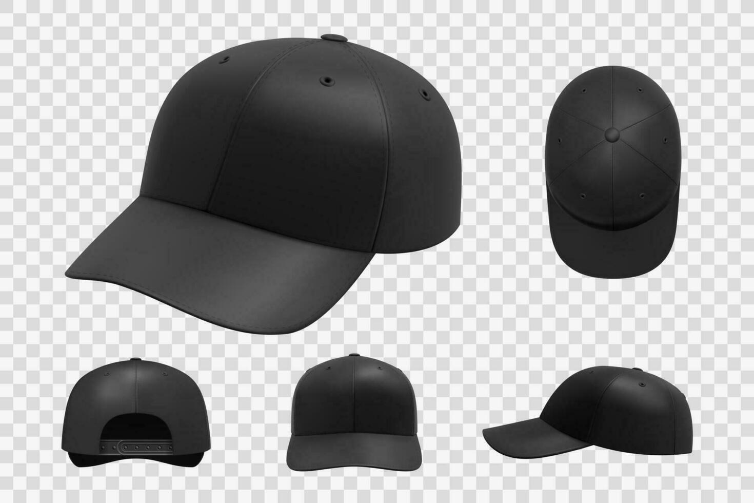 realista negro gorra Bosquejo conjunto colección vector