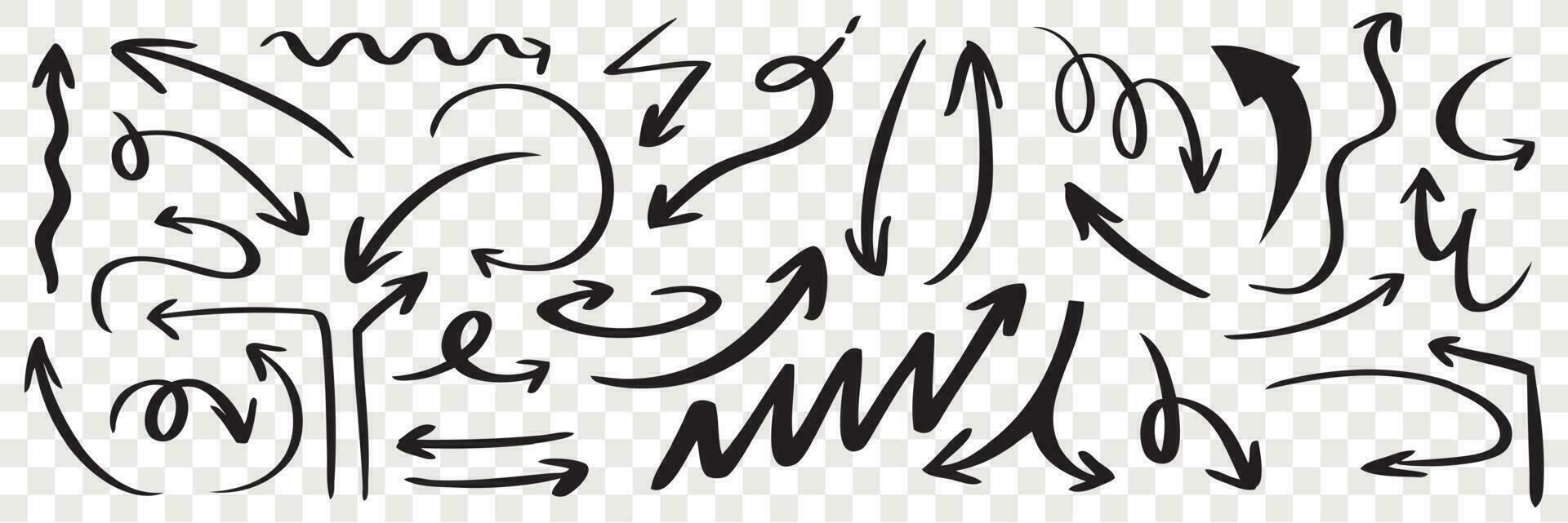 Set of hand drawn black arrows vector