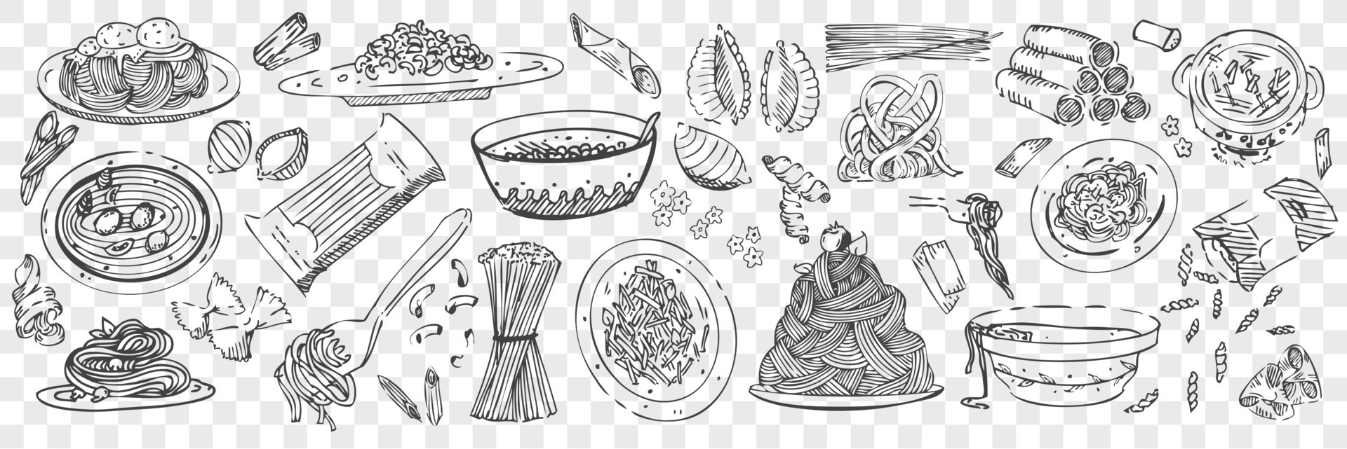 Hand drawn pasta doodles set 23883587 Vector Art at Vecteezy