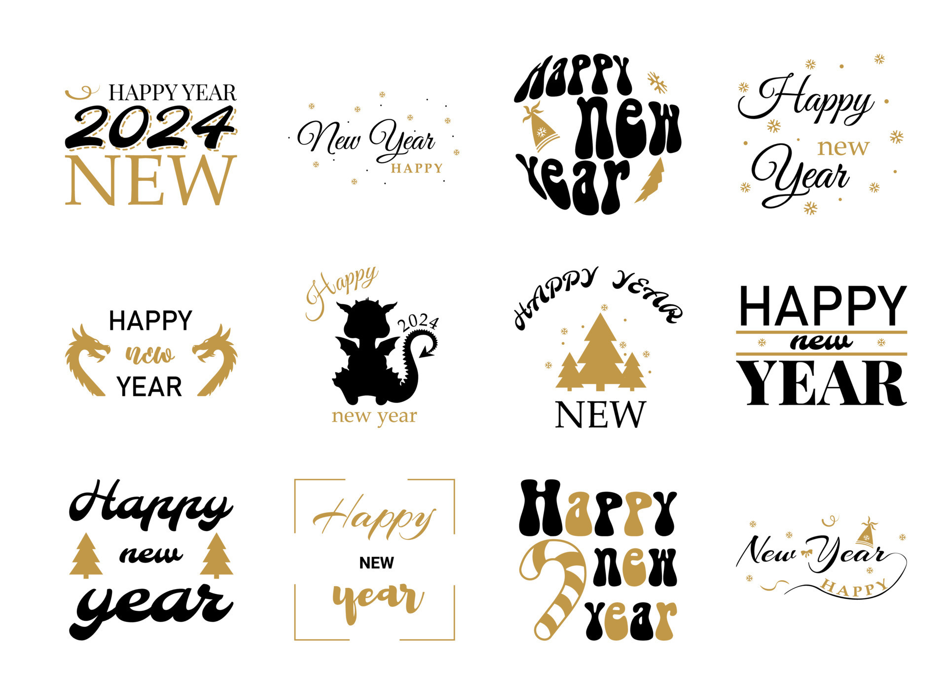 Set of Happy New Year 2024 logo design. Logo text design for New Year