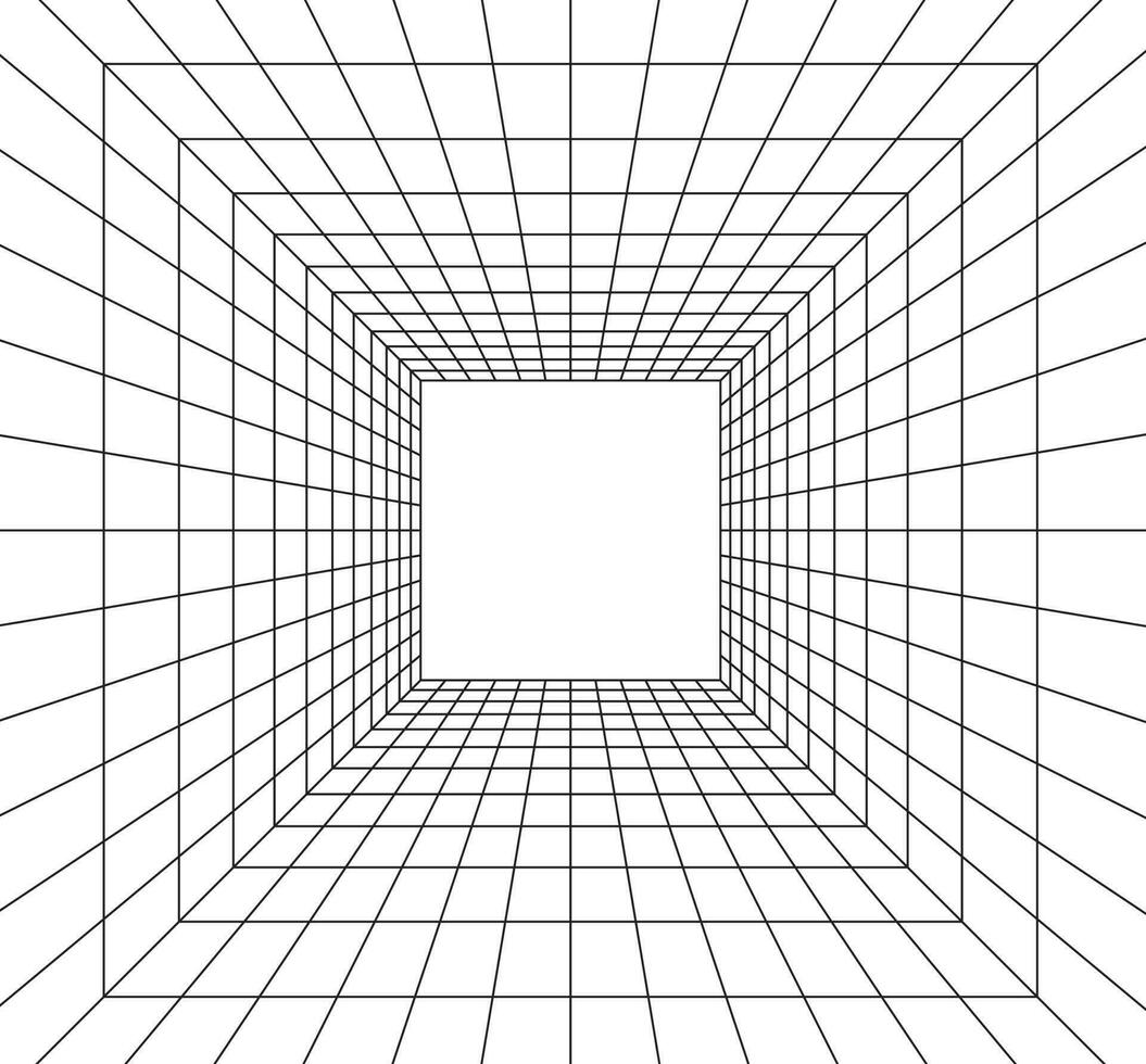 Grid room in perspective in 3d style. Indoor wireframe from black laser beam,  digital empty box. Abstract geometric design vector