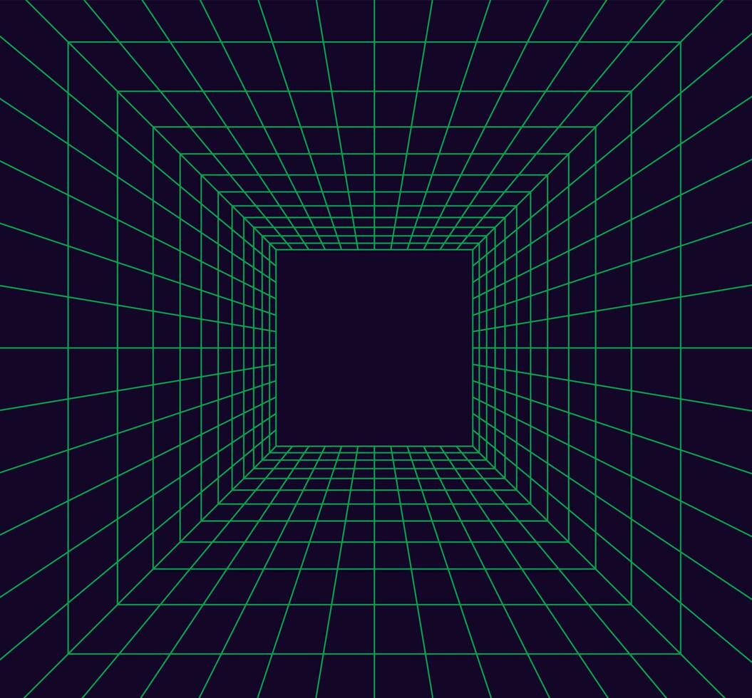 Grid room in perspective in 3d style. Indoor wireframe from green laser ...