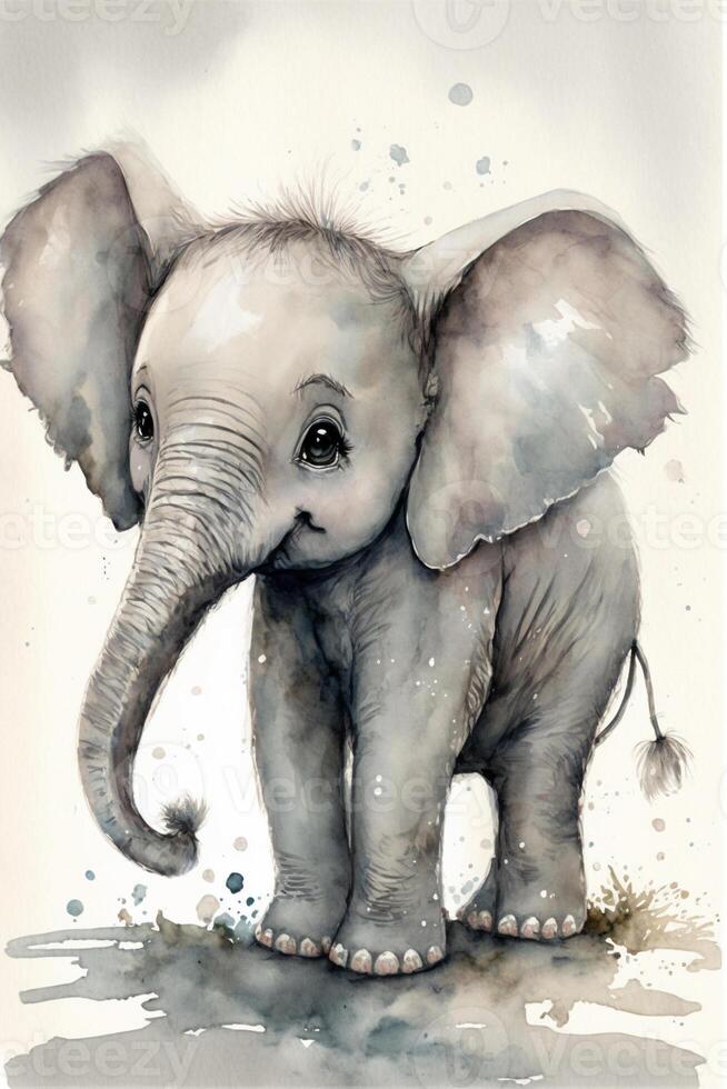 watercolor painting of a baby elephant. . photo