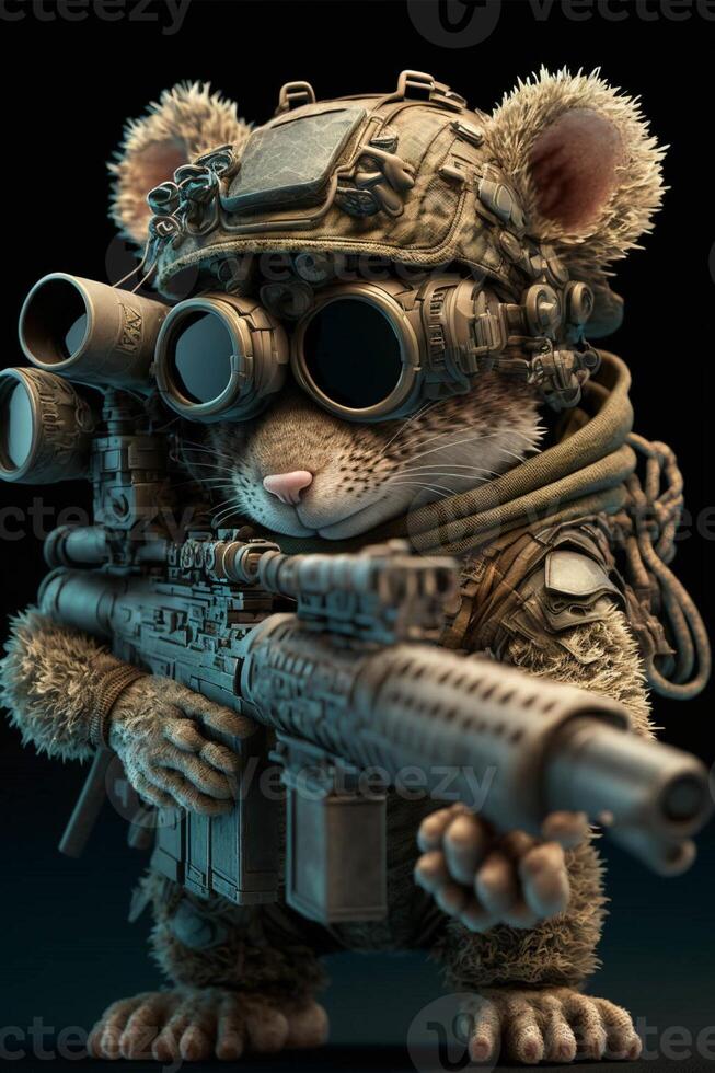 close up of a mouse with a gun. . photo