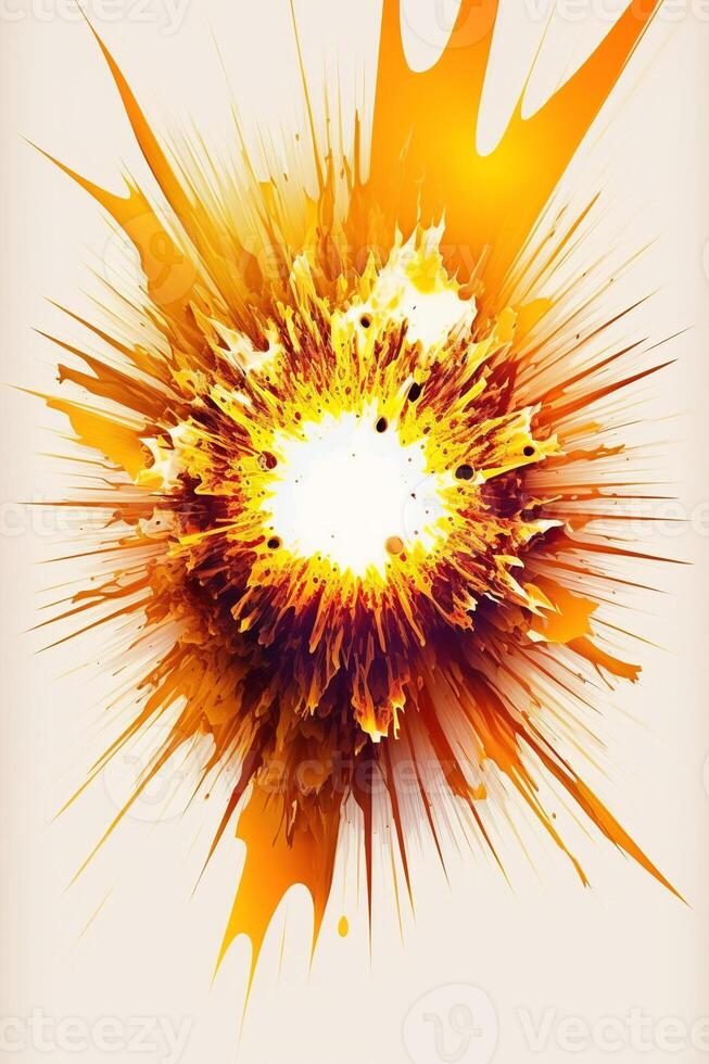there is a very large explosion of orange paint on white background. . photo