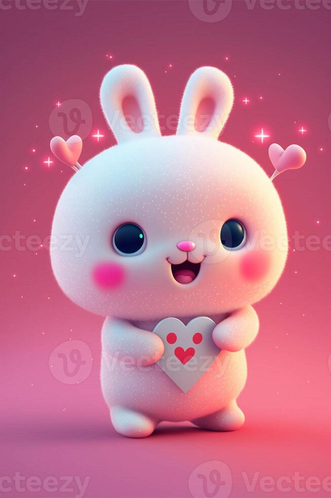 cartoon bunny holding a heart on a pink background. . 23883908 Stock