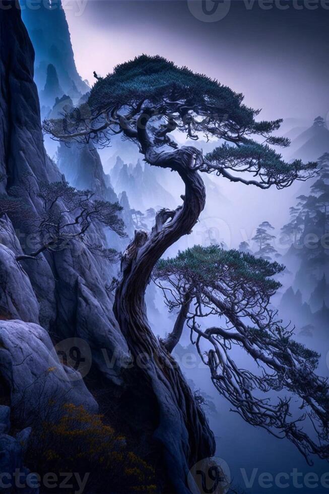 tree sitting on top of a rocky cliff. . photo