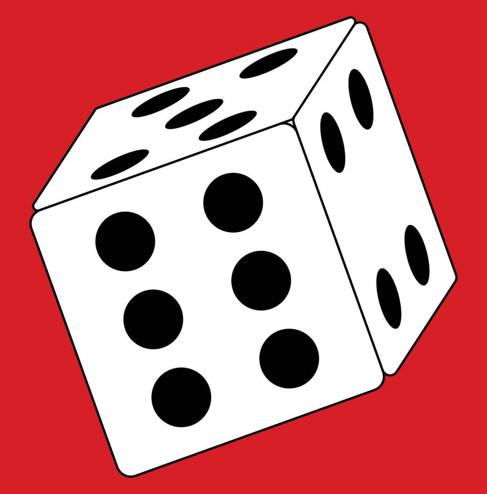 A dice, white dice, six and four and five faces, indication of luck, dice logo, dice vector illustration, red background, suitable for educational content and signs and banners and print material