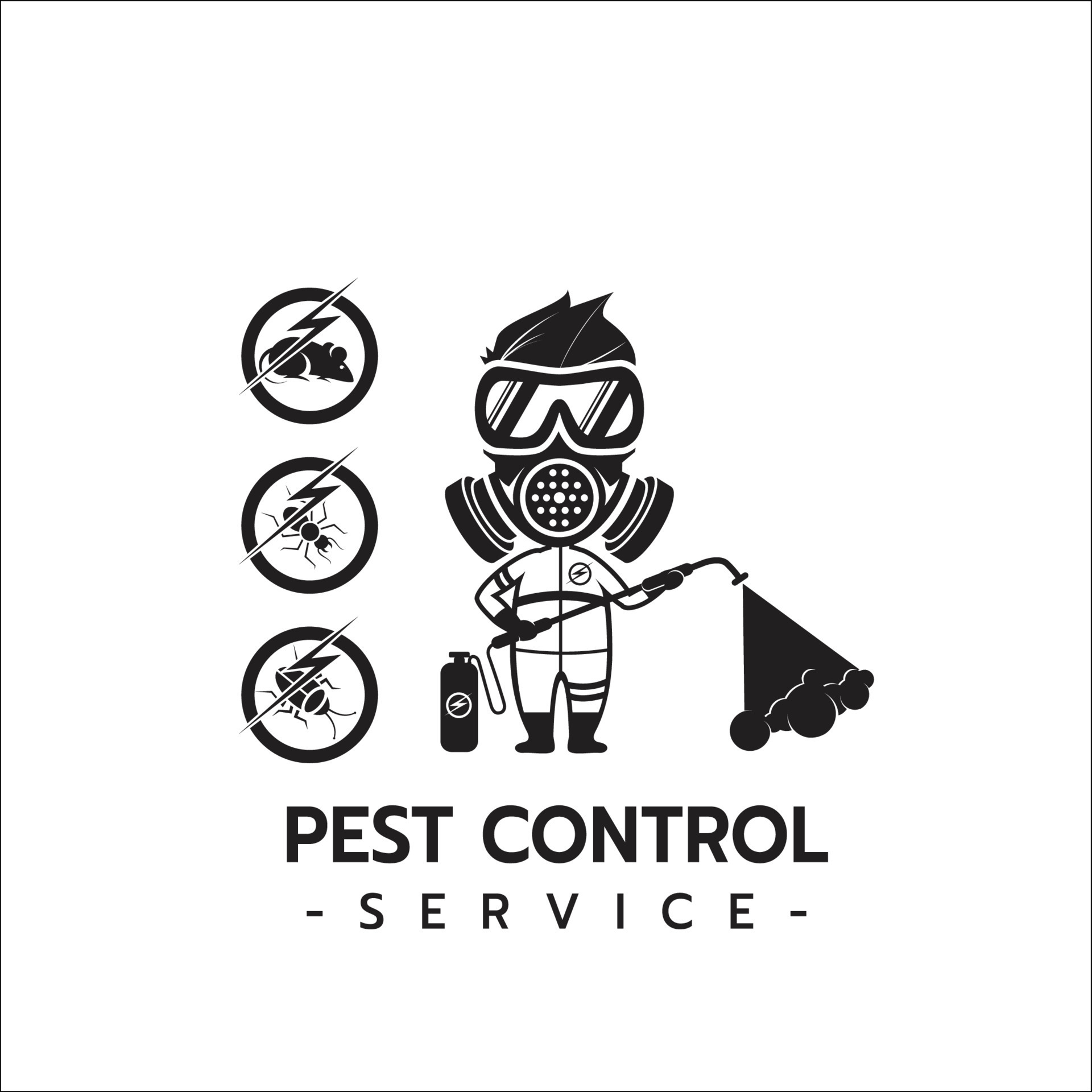 Pest Control Service logo template isolated silhouette with Equipped
