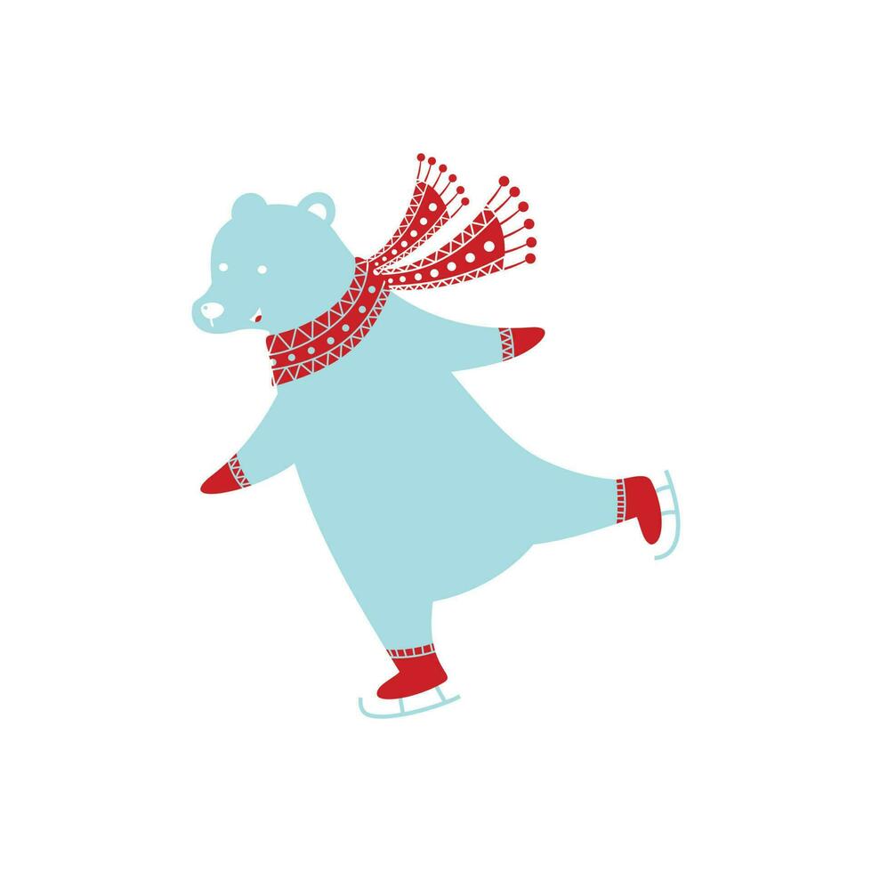 Cute polar bear playing ice skates icon design template vector