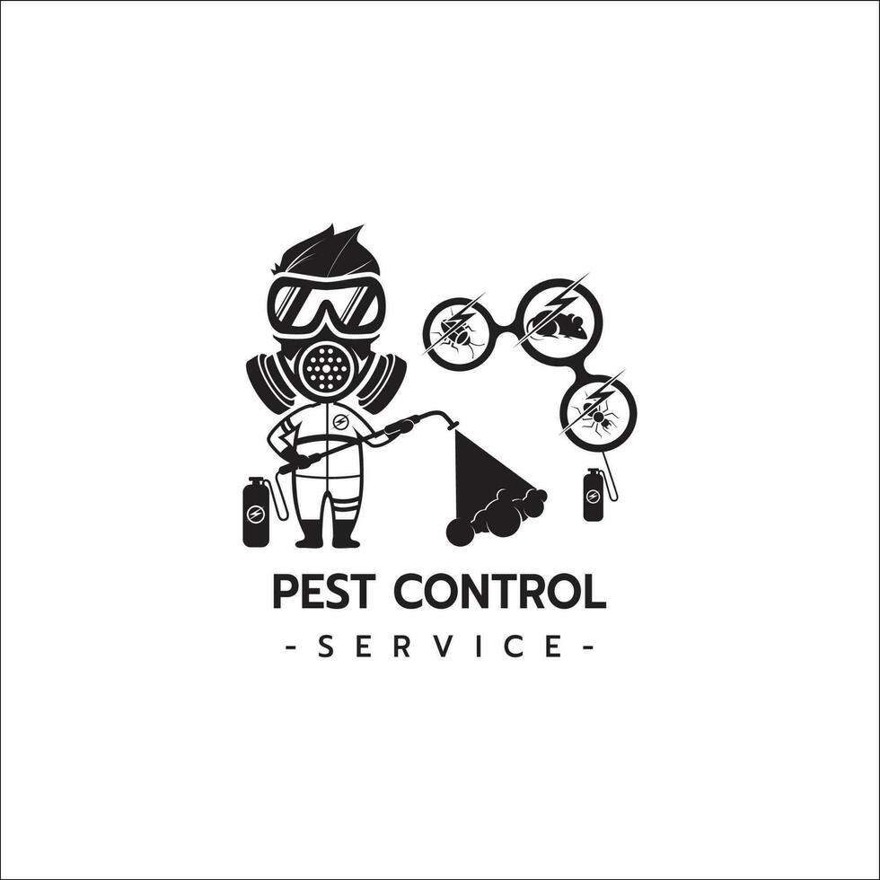 Pest Control Service logo template isolated silhouette with Equipped Man vector