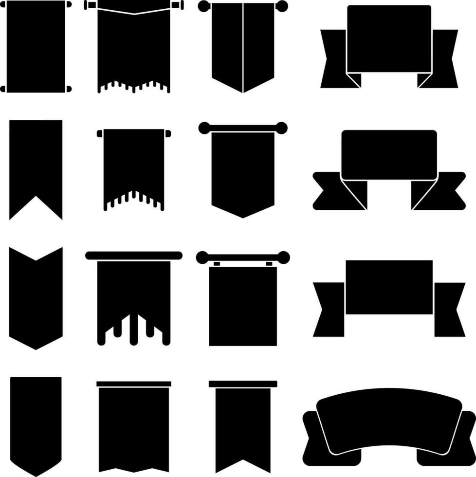 Banner icon vector illustration set pack. Ribbon, scroll and flag banner for icon, sign and symbol. Banner graphic resources for promotion, offer, advertisement and celebration