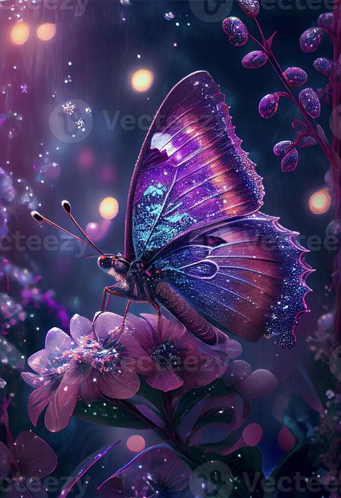 purple butterfly sitting on top of a purple flower. . photo