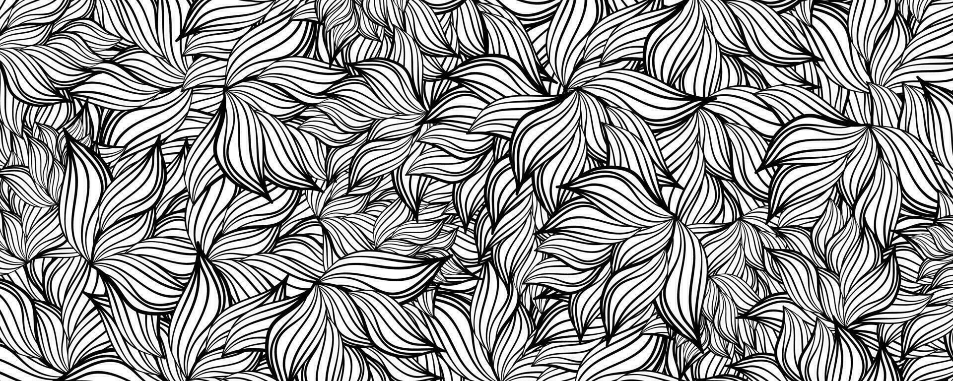 Abstract black white coloring leaf floral flower pattern vector background illustration