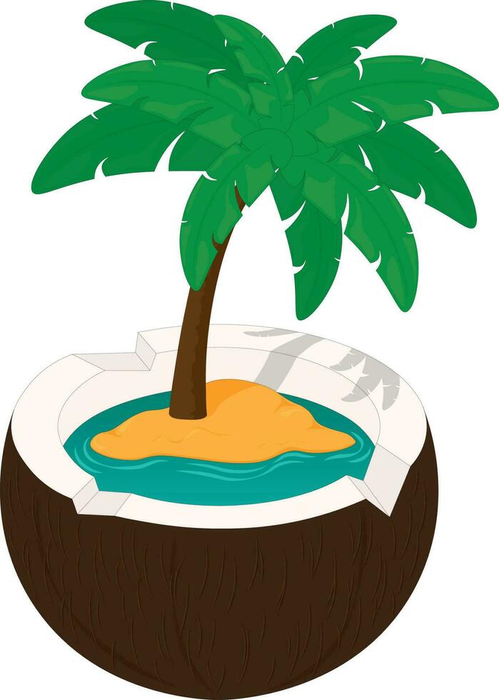 Little sand island with palm tree in coconut vector illustration