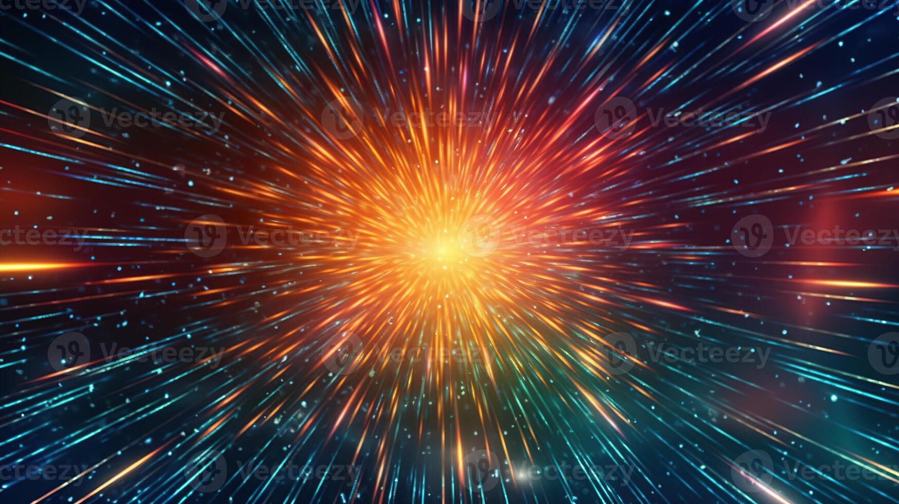 High-energy particles explosion. Star explosion with particles. Star warp and Wormhole. . photo