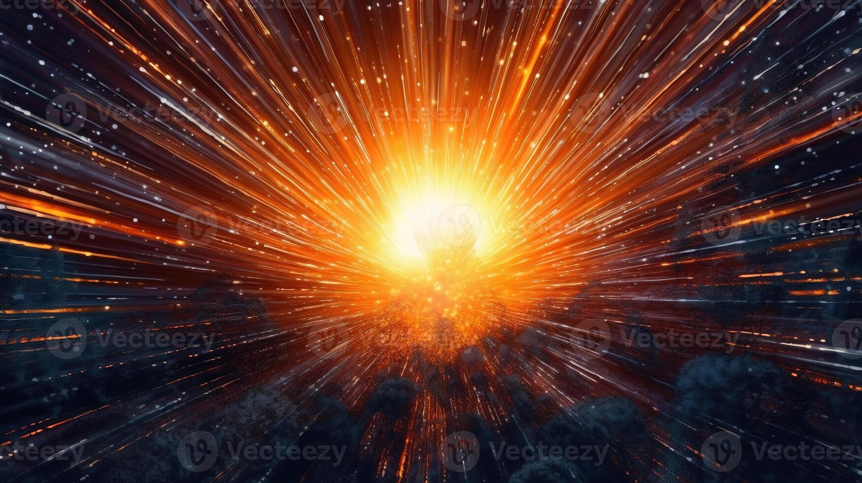 High-energy particles explosion. Star explosion with particles. Star warp and Wormhole. . photo