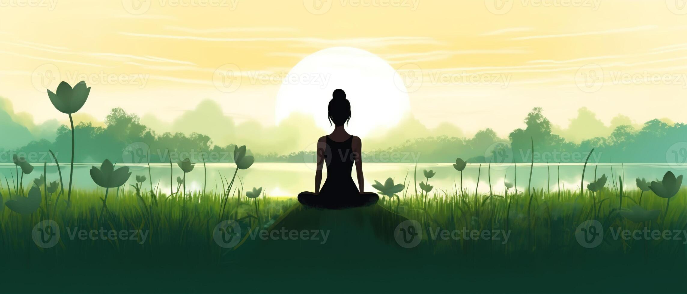 International day of yoga in Lotus pose. Ideal design for poster, banner. 21 june. . photo