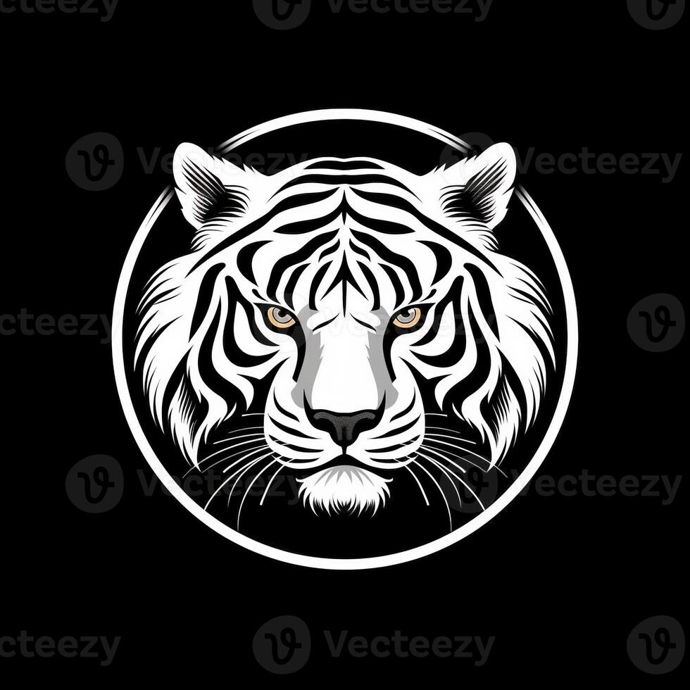 Tigre cabeza cara logo o icono en blanco en negro antecedentes. internacional Tigre día. ai generado. foto