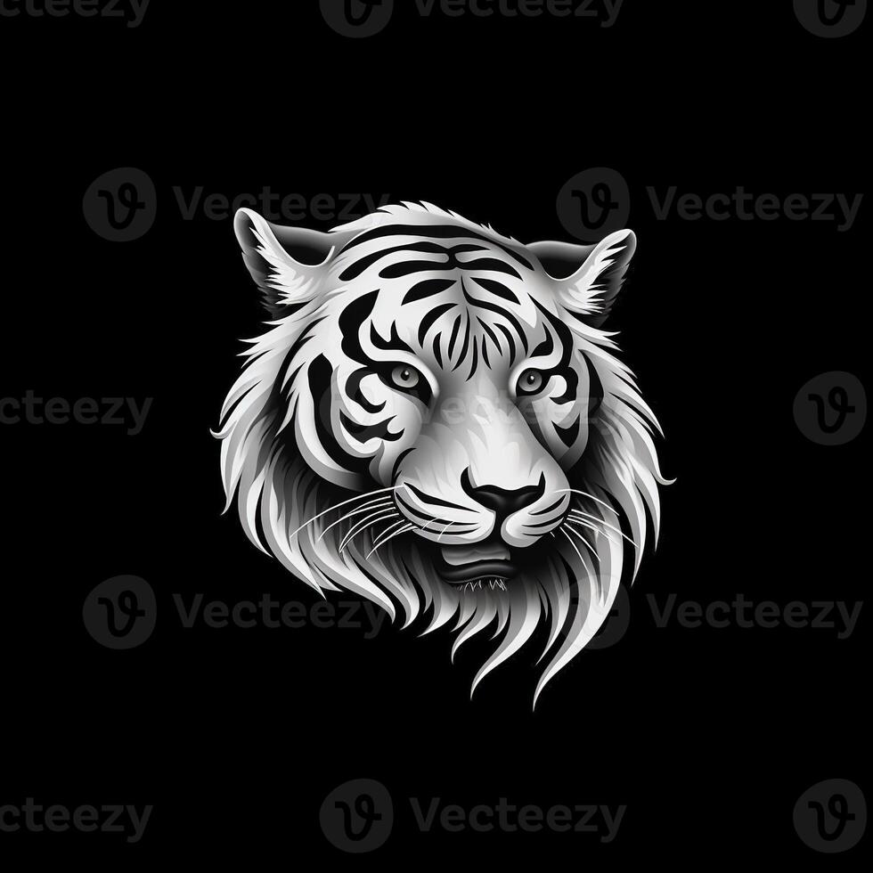 Tiger head face logo or icon in white on black background. International Tiger Day. . photo