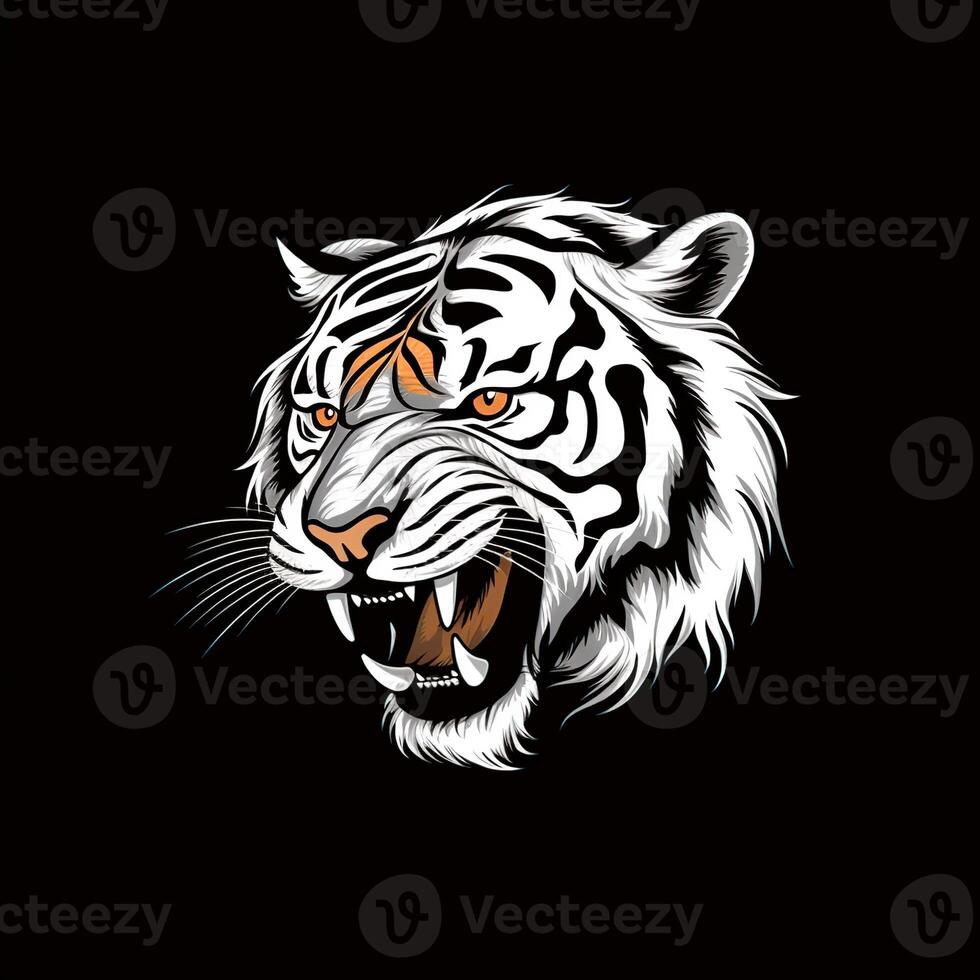 Tiger head face logo or icon in white on black background. International Tiger Day. . photo