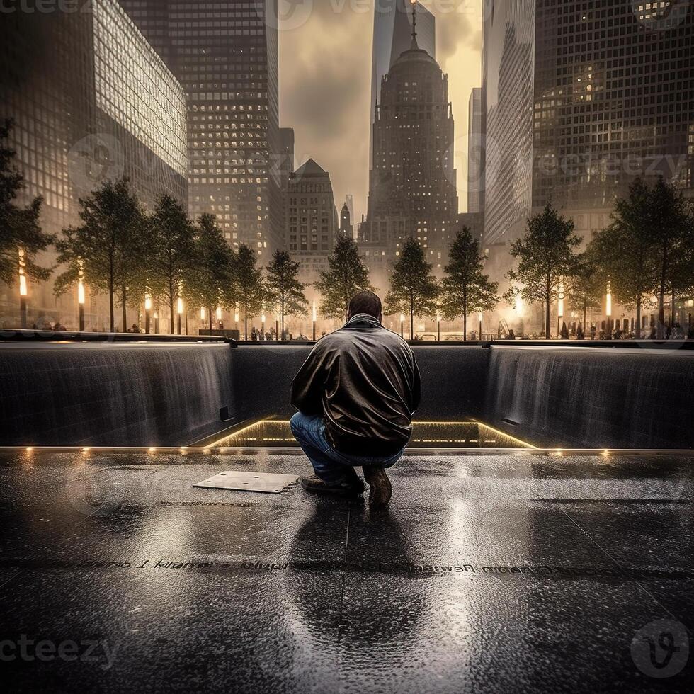 911 patriotic day. September 11 Memorial, ground zero. We will never forget. . photo