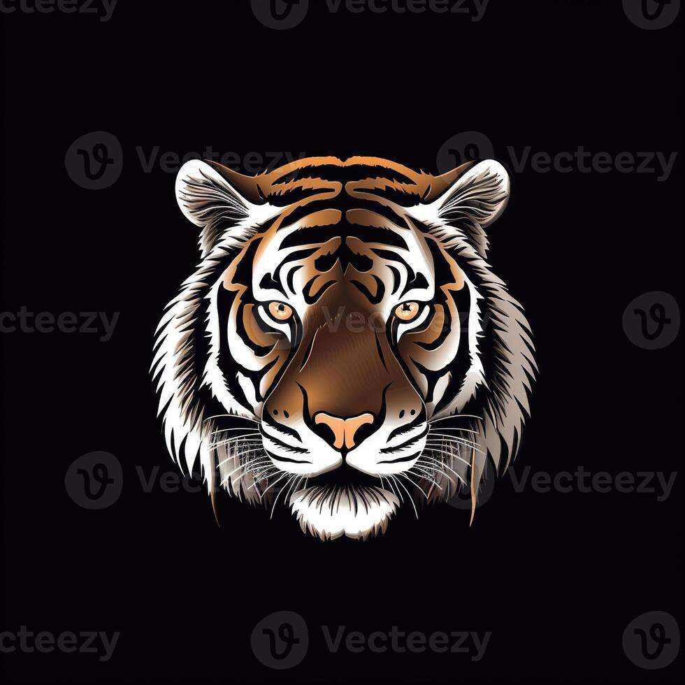 Tiger head face logo or icon in white on black background. International Tiger Day. . photo