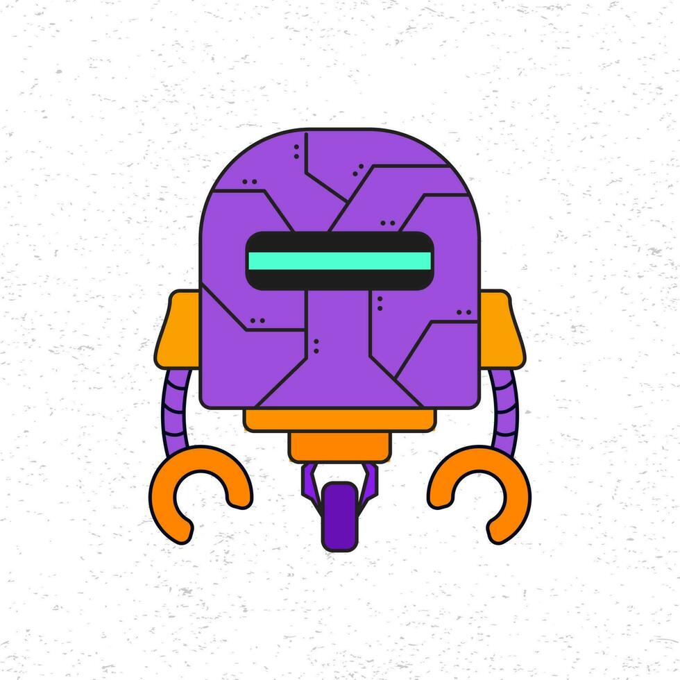 Cartoon cute robot vector icon illustration in purple color. Future science technology concept. Premium vector isolated in flat cartoon style. Suitable for icons, stickers, games and graphic elements.