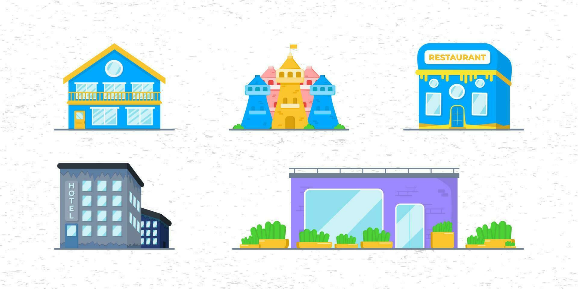 Houses vector illustration front view with roof set. Modern. Townhouse building apartment. Home facade with doors and windows.