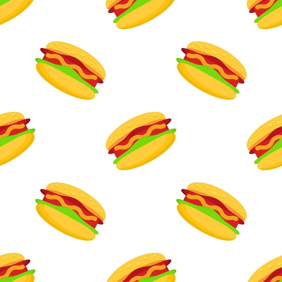 Burgers, sandwich seamless pattern background flat vector of fast food. Suitable for junk food design backgrounds, website, banner. Fat meal food template for restaurant menu.