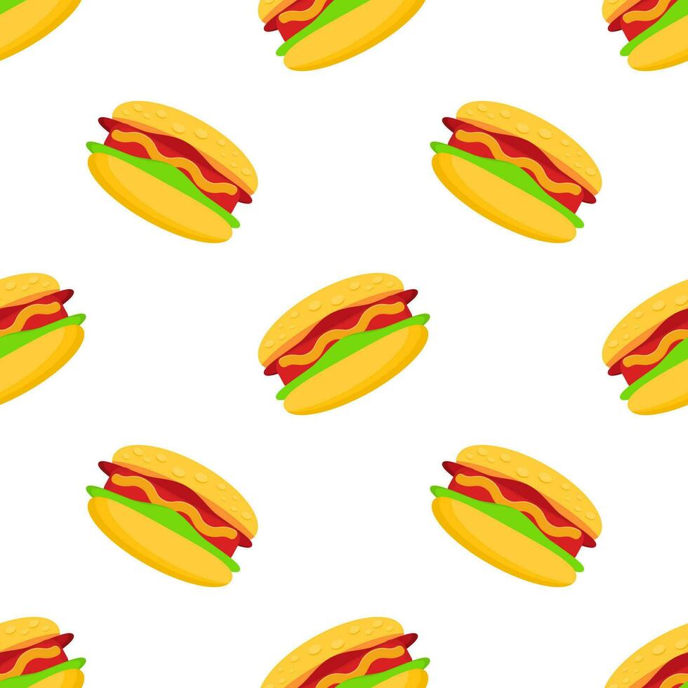 Burgers, sandwich seamless pattern background flat vector of fast food. Suitable for junk food design backgrounds, website, banner. Fat meal food template for restaurant menu.