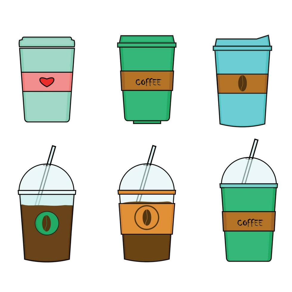 Set of Coffee Cup - Mockup Template for Cafe, Restaurant brand identity design.Disposable plastic and paper vector template for Hot Drink