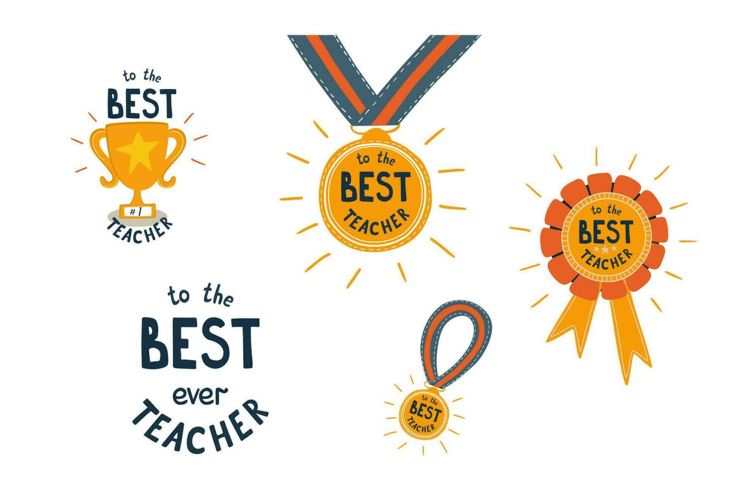 Best teacher awards ser for Teachers day card greeting isolated
