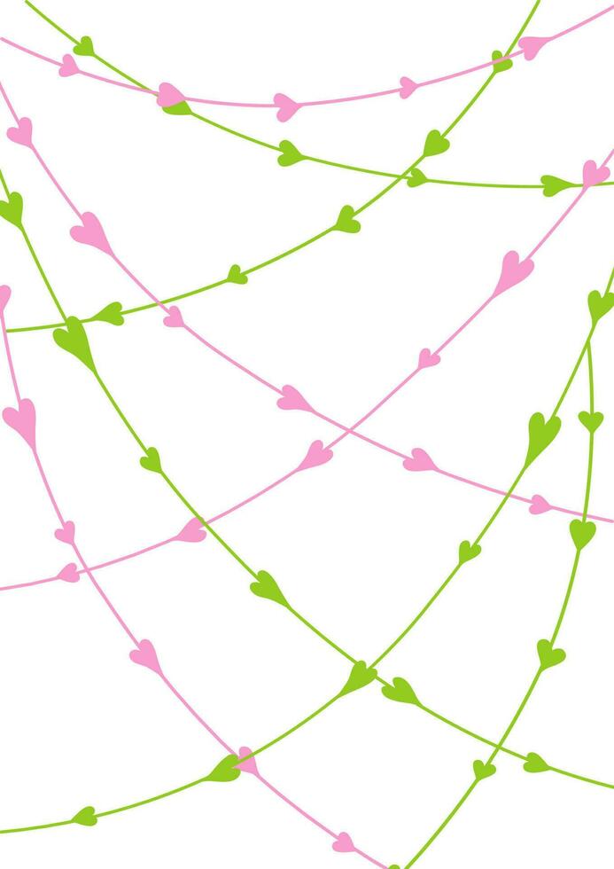 Cute template seamless pattern with hearts in green, pink and white colors Garland Vector funny nature background. Mexican design