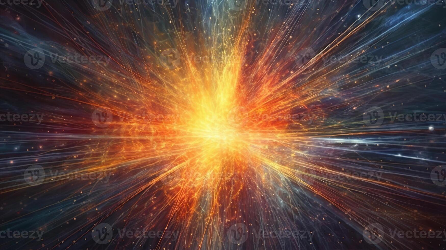 High-energy particles explosion. Star explosion with particles. Star warp and Wormhole. . photo