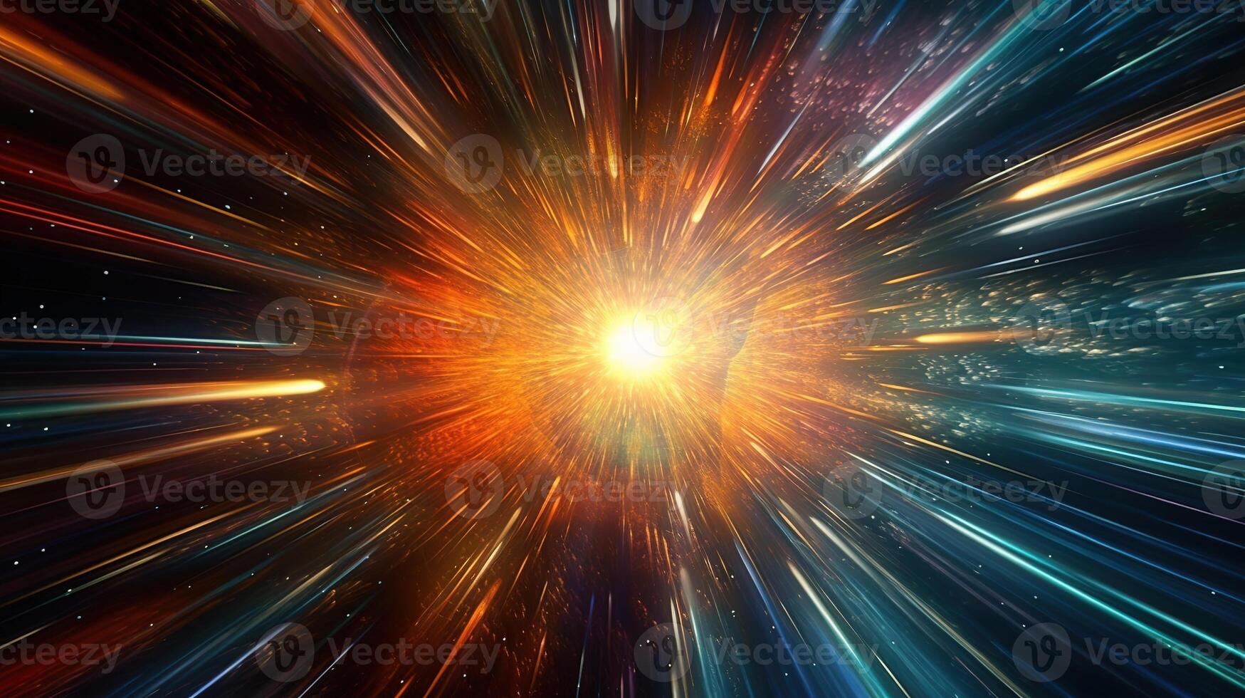 High-energy particles explosion. Star explosion with particles. Star warp and Wormhole. . photo